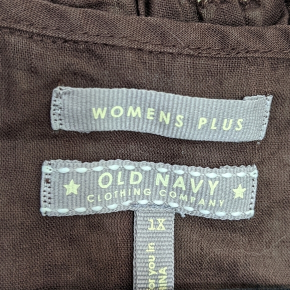 Old Navy Top Women's Plus Brown Ruffle Linen Cotton V-Neck Neutral Boho Size 1X - Picture 8 of 8